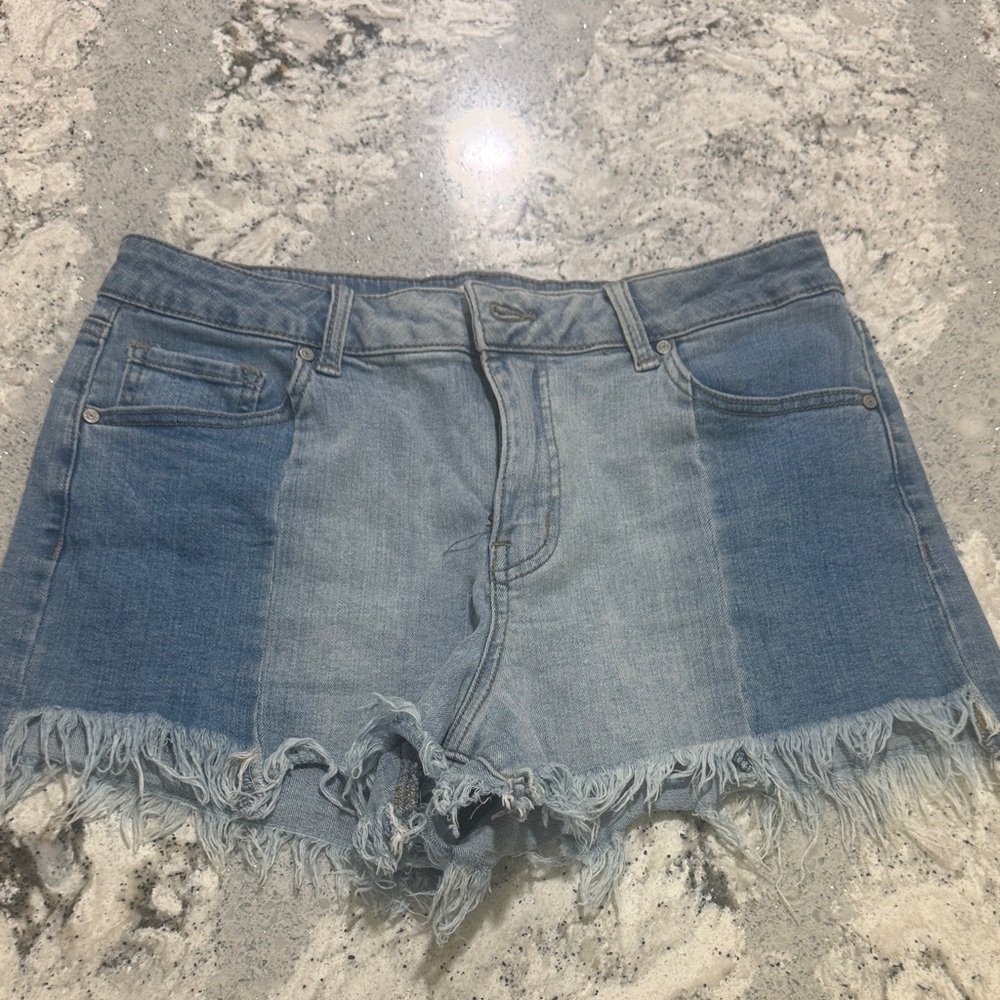 Altar'd State Two-Tone Frayed Jean Shorts